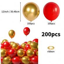 30/80/120/200pcs Red Gold Balloons, 5/10/12inch Thick Latex Helium Balloons Red And Metallic Chrome Gold Balloons For Birthday Wedding Anniversary Winter New Year Graduation Mother's Day Prom Casino Poker Card Party Decorations - Red Gold - View 12