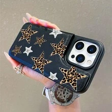 Una funda para teléfonos con patrón estrella y ranuras para tarjetas sim, compatible con iPhone 16, 15, 14, 13, 12, 11 y pro. Fabricado por tpu, ofrece protección contra caídas. Es un regalo ideal para amigos, familiares e hijos, adecuado para cumpleaños, celebraciones de primavera, vacaciones, parejas, San Valentín y otras ocasiones. - Negro - Ver 8