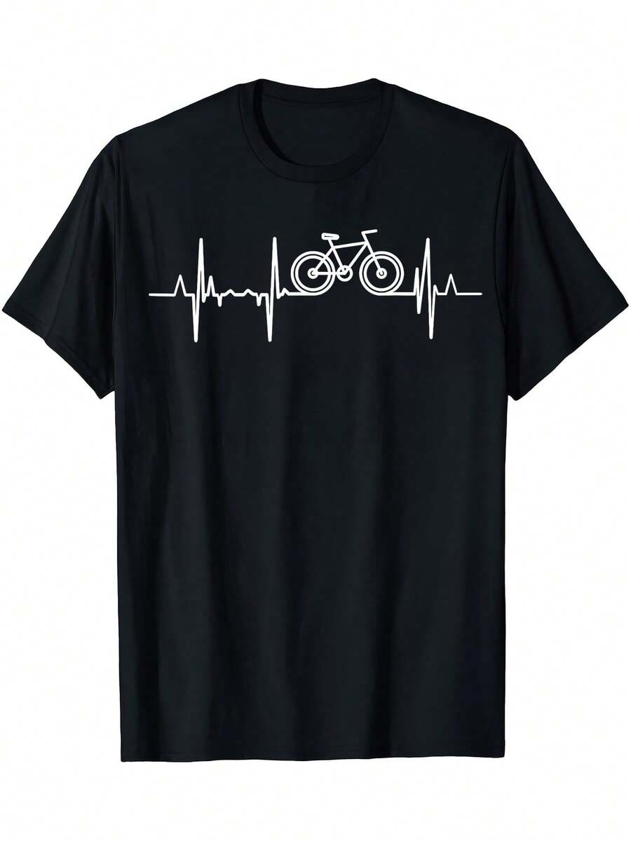 Women-Shirt Tshirt Cycling Heartbeat Racing Pulse Line Bike Cyclist-Shirt - Black - View 1