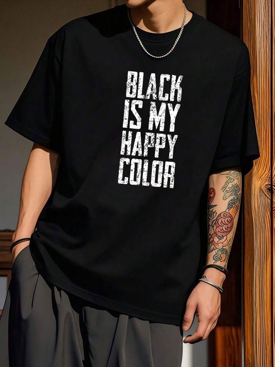 Genérico EMO Punk - Camiseta Informal de Moda con el Estilo EMO de los años 2000 y 2000. El Negro mi Color Favorito Camiseta de manga corta de algodón de 220 g, impresión por una cara - Negro - Ver 1