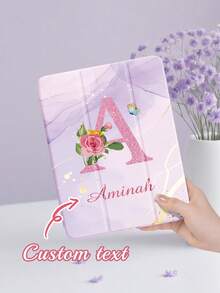 Pink Letter Customizable Tablet Protective Case With Stylus Holder And Tri-Fold Stand, Compatible With IPad Mini 4/5/6/7, 9.7" (2017/2018), 10.2" (7th-9th Gen), Air (3rd-6th Gen), And Pro (9.7", 11", 12.9"), Supports Multi-Angle Viewing And Auto Wake/Sleep Function