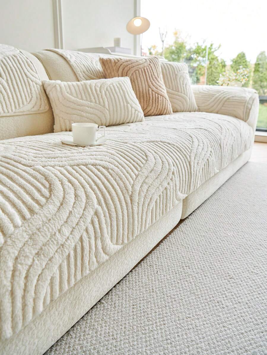 1件装现代简约纯色短绒沙发套 - 四季通用防滑宠物友好型沙发保护套，可水洗，适用于单人/双人/三人沙发和组合沙发，易于打理的蓬松家具套，适用于客厅、卧室、办公室装饰