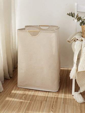 1pc Foldable Large & Small Size Wooden Handle Collapsible Laundry Basket, Bathroom Storage Basket, Washing Machine Side Dirty Clothes Basket For Clothes, Pants, T-Shirts, Shirts, Jeans, Underwear, Durable Storage Basket