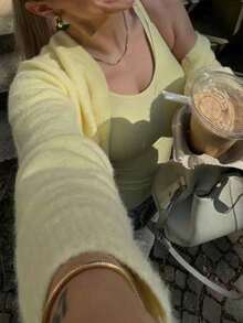 FOR BEAUTY Women's Cream Yellow Button Knit Cardigan, Soft & Sweet, Loose & Casual, Elegant & Versatile Slouchy Sweater Jacket, Spring/Summer - Bright Yellow - View 7