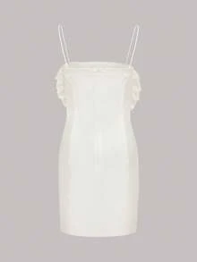 1pc Solid Color Sexy 3D Floral Party Dress, Suitable For Party, Birthday, Evening Date, Valentine's Day - White - View 2