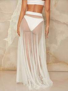 性感透视褶皱黑色网纱长裙，休闲涤纶面料 - 彩色 - 查看 6