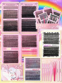 New Arrival 12-Piece Fluffy Eyelash Set - With Bottom Lashes/'s Eye Style/Fairy Lashes/Full Thick Clusters (30D-100D), Easy Beginners & Pros, Travel/Dances/Gatherings/Daily/Holiday Gifts - 黑色 - 查看 2
