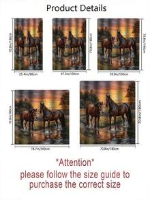 Juego de 1/4 piezas de cortina de ducha con patrón creativo de caballo bebiendo agua al atardecer, que incluye alfombra antideslizante, tapete de inodoro, alfombra de baño, cortina de ducha opaca y 12 ganchos resistentes, decoración y accesorios de baño de alta calidad, adecuados para todos los estilos de decoración del hogar - Multicolor - Ver 4
