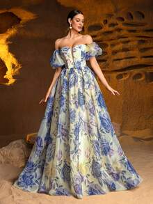 Faeriesty Đầm dự tiệc dáng chữ A tay ngắn trễ vai thanh lịch dành cho nữ, hoàn hảo cho nhiều dịp trang trọng: các sự kiện lớn, tiệc tối trang trọng, dạ hội từ thiện, đám cưới và lễ trao giải. - Màu vàng - Xem 5