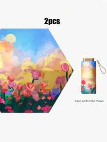 女士印花雨伞 - 轻便、便携、防紫外线、可折叠、适合各种天气、女士便携式遮阳伞、防雨防风