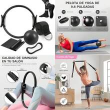 Pilates Kit Casa 6 en 1 Incluye Aro Pilates 38cm,Pelota Yoga 25cm,Bandas Elasticas Resistencia,Correa de Estiramiento,Anillo de Yoga Chica y Calcetines Antideslizantes,Essential Accesorios de Pilate(Negro) - Multicolor - Ver 1