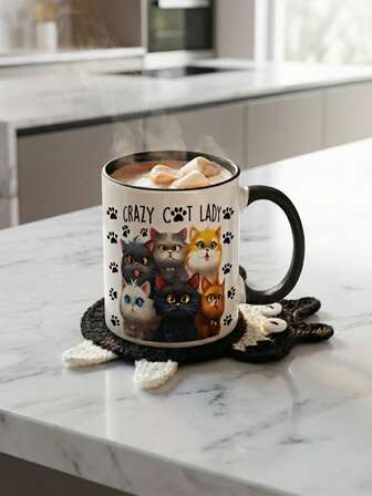 1 st, keramisk kaffemugg, isolerad, återanvändbar mångsidig djurtema-mugg med grafiskt tryck, lämplig för alla årstider, perfekt present till kattälskare, familj, vänner, födelsedagspresent, högtidspresent, julklapp, festgåva, 30 cl, isolerad mugg, söt kattdesign, nyhetstort dricksglas, hållbar keramik, högkvalitativt tryck, säsongsbetonad dricksglas, kattälskarmugg, familjepresent, vänpresent