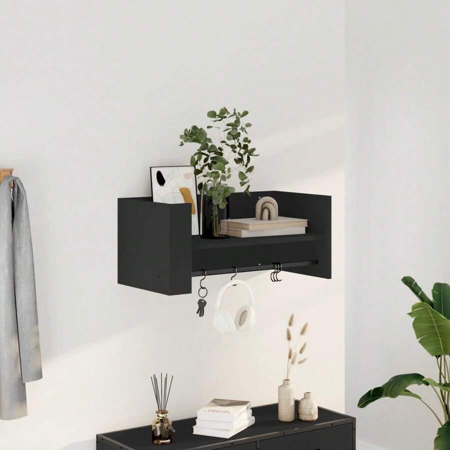 Mensola da parete vidaXL, nera, 70,5x35x30,5 cm, materiale a base di legno - Multicolore - Visualizzare 1