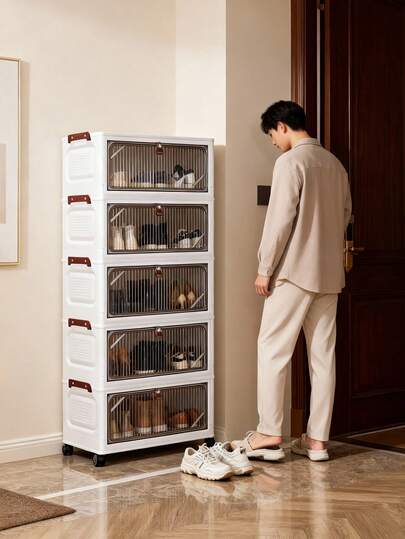 1 יחידות (רוחב 38 ס"מ-58 ס"מ) מתלה נעליים מתקפל, ארון אחסון פלסטיק עם כיסוי נפתח, מארגן בגדים מתקפל, ארון בגדים נייד לבית, ארון צעצועים לסלון, מדף חטיפים, מתלה עומד למטבח, מתנה לחג המולד וליל כל הקדושים, קופסת אחסון נייר טישו לחדר האמבטיה, מתלה עומד לחדר שינה