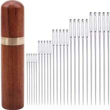 25件套大眼手缝针套装 - 适用于十字绣和刺绣，针具配有红木针盒，方便收纳。 - 棕色 - 查看 3