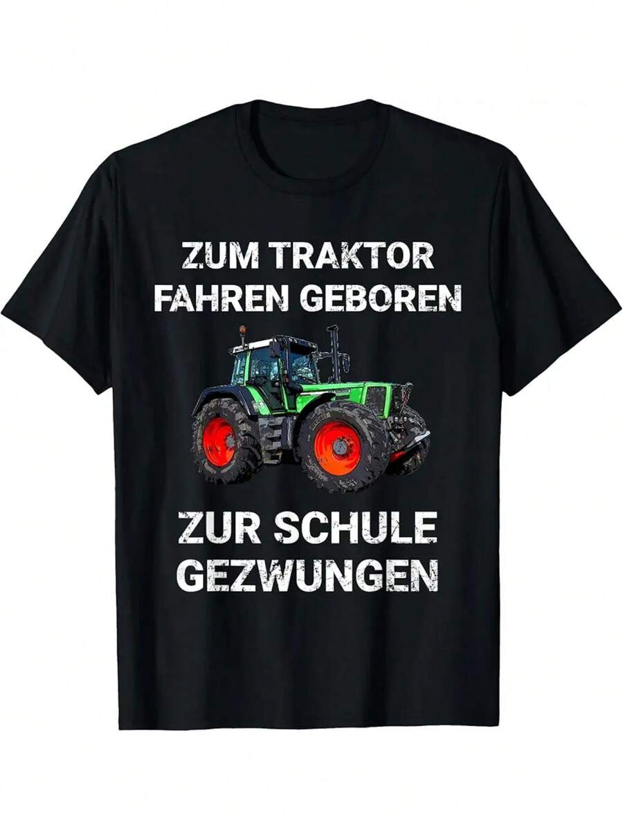 Camiseta gráfica divertida de agricultura para hombres - Camiseta "Nacido para conducir un tractor a la escuela" - Camiseta negra con diseño de tractor verde - Ropa casual para el día a día y la vida en la granja - Tela no elástica - Regalo de humor agrícola para entusiastas de los tractores, camiseta de granja, ropa humorística, diseño de texto en negrita, camiseta de manga corta, impresión duradera, trabajadores agrícolas, estilo de ropa de trabajo, material duradero, hombres adultos - Negro - Ver 1