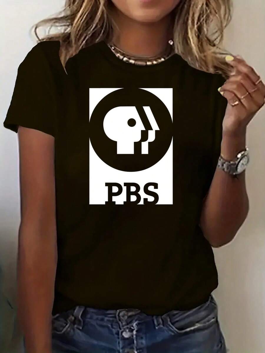 Women'S PBS Logo Graphic T-Shirt - Official PBS Branding, With PBS Lettering & PBS Logo Print, Casual Crew Neck Short Sleeve Tee For PBS Fans - 黑色 - 查看 1