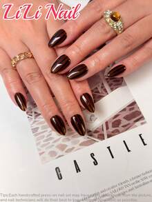 10片手工杏仁形亚克力美甲贴纸，美甲用品，短指甲贴纸，黑色、棕色，圣诞美甲贴纸，价格实惠，可爱美甲贴纸，秋季美甲贴纸，派对美甲贴纸，手绘，极简几何美甲贴纸，美甲套装，包含美甲工具 - 彩色 - 查看 3