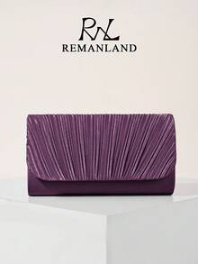 REMANLAND 时尚小巧的藏蓝色手拿包，优雅精致的条纹褶皱单肩链条包，适合女士参加派对、婚礼、晚宴、宴会等场合，是送给女性的最佳礼物。 - 紫色 - 查看 1