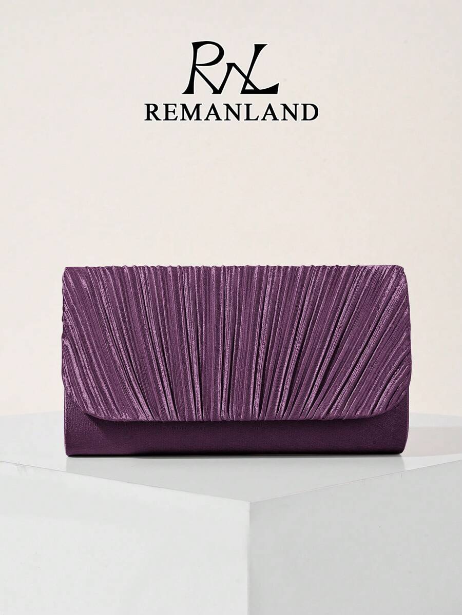 REMANLAND 时尚小巧的藏蓝色手拿包,优雅精致的条纹褶皱单肩链条包,适合女士参加派对、婚礼、晚宴、宴会等场合,是送给女性的最佳礼物。 - 紫色 - 查看 1
