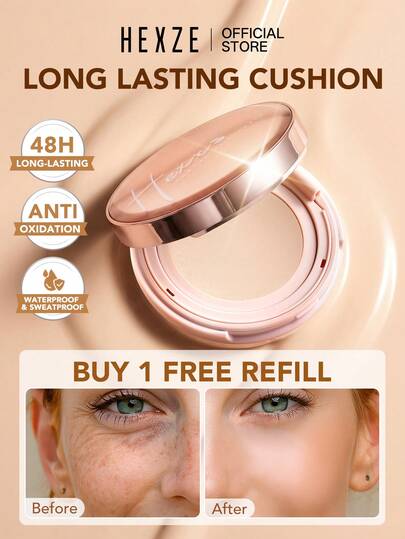 HEXZE 15克气垫粉底液，高遮瑕力，持妆长达16小时，防水，买一送一替换装