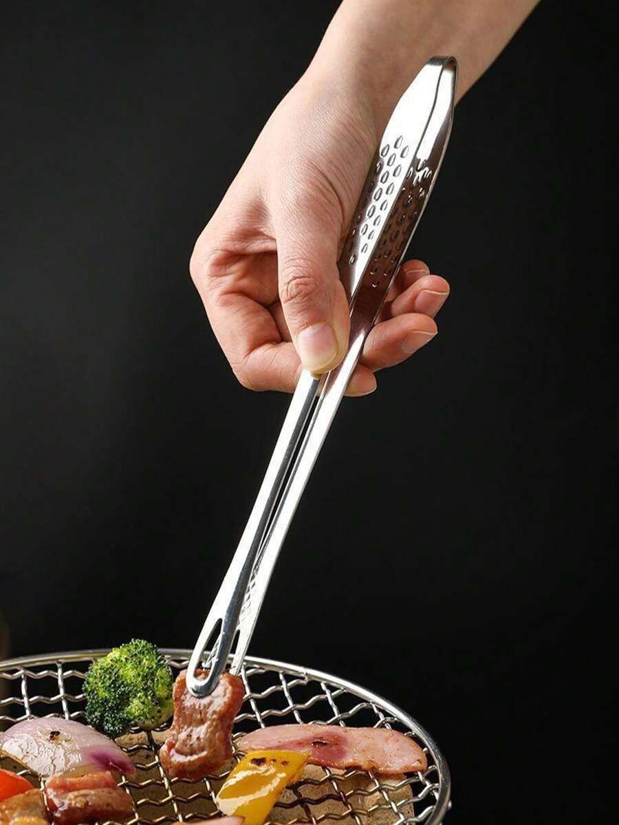 1pc Stainless Steel Food Tongs, Long Handle Non-Slip BBQ Tongs, Steak Tongs, Kitchen Cooking Utensil Accessory