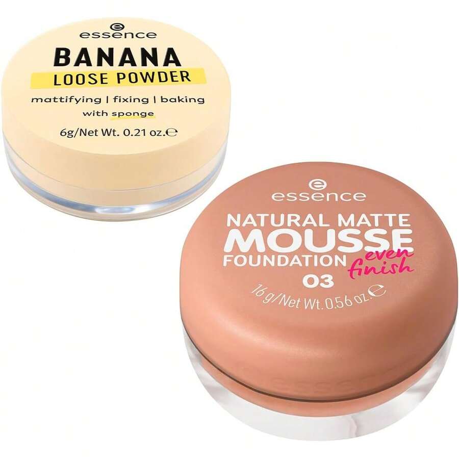 - Pack 2 en 1: Base de Maquillaje Natural Matte Mousse 03 (16 g) + Polvos Sueltos Banana (6 g), Cobertura Media, Acabado Mate y Fijación de Larga Duración - 1 - Ver 1