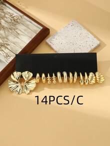 Bộ 2/14/56 khuyên tai và đinh tán mạ vàng. Thiết kế hoa [Kiểu hoa nhỏ 5 cánh và cánh hoa lớn], Kiểu dáng hình học/kết cấu [Sọc, Xoắn ốc, Giọt nước, v.v.]. Khuyên tai phóng đại, Phong cách cổ điển & quyến rũ, Thích hợp cho tiệc tùng, du lịch, hẹn hò, đeo hàng ngày. [Lưu ý: Chất liệu khuyên tai và đinh tán là CCB, một loại nhựa. Khách hàng có yêu cầu đặc biệt về chất liệu nên mua hàng cẩn thận. Cảm ơn sự thông cảm của bạn.] - Vàng - Xem 9