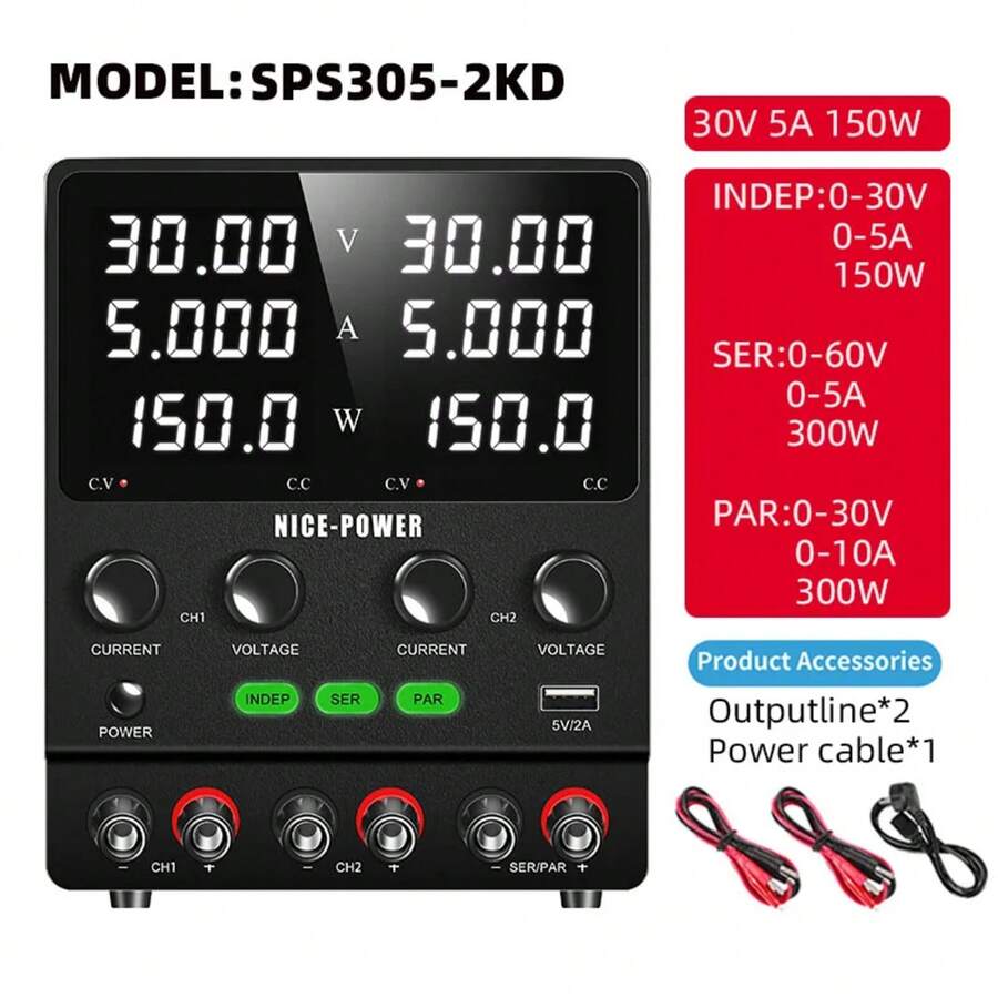Dual-Channel Benchtop Power Supply, 4-In-1 Adjustable Power Supply, Serial-Parallel Function, Enhanced OCP/OVP Output Switch, Memory - SPS305-2KD 30V5A - 查看 1