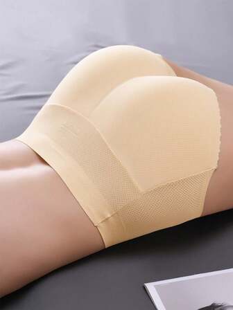 1pc Minimalist Solid Color Summer Honeycomb Breathable Seamless Padded Butt Lift Panties, Booty Enhancing Shaping Underwear, Seamless S-Curve Shaping Daily Wear