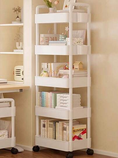 3/4/5 Tier Rolling Storage Cart With Thick Tubing And Strong Load Capacity, Multi-Level Shelving For Kitchen, Bedroom, And Outdoor Camping, Durable Plastic Design, Fashionable Modern Shelf, Robust Storage Cart | 360 Rotation