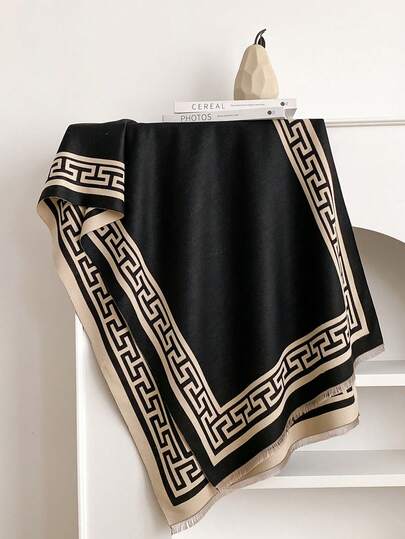 1pc Geometric Jacquard Design Faux Cashmere Warm Scarf For Women, Fashionable & Versatile Neck Warmer Shawl Suitable For Air-Conditioned Room, Autumn/Winter