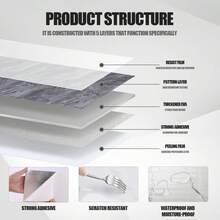 12pcs Waterproof Thick Foam Marble Texture Self-Adhesive Wall Stickers, Vinyl Peel And Stick Wallpaper, Easy To Install And Removable, Suitable For Living Room, Kitchen Backsplash, Bathroom, Home Decor - Multicolor - View 5