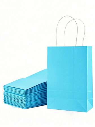 18 piezas Bolsas de regalo de 8 pulgadas de color azul claro, bolsas de papel kraft pequeñas con asas para bolsas de fiesta, cumpleaños, temporada de bodas, San Valentín, decoraciones y recuerdos de despedida de soltera, bolsas de Navidad, bolsas de fiesta