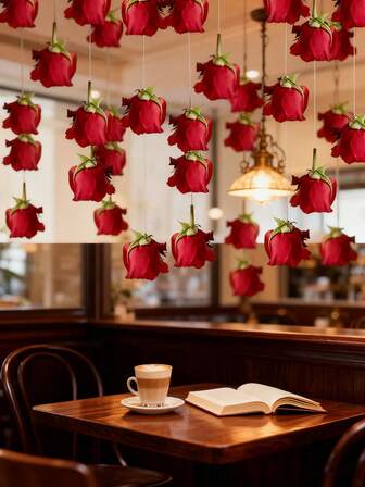 12 st hängande konstgjorda rosor (11 rosor + 1 transparent rep) | Romantisk blomsterdekor; Hängande dekor till bröllopsbågen, takdekor till middag med levande ljus vid alla hjärtans dag, bakgrund för bruddusch, bukettdekor till jubileum, hängande rosdekor utomhus till högtid