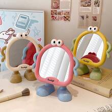 Cute Adjustable Angle High Definition Glass Makeup Mirror - Portable Tabletop Mirror With Adorable Animal & Face Patterns, Adjustable Stand, Suitable For Vanity, Bedroom, Easy To Clean, Dorm Essential