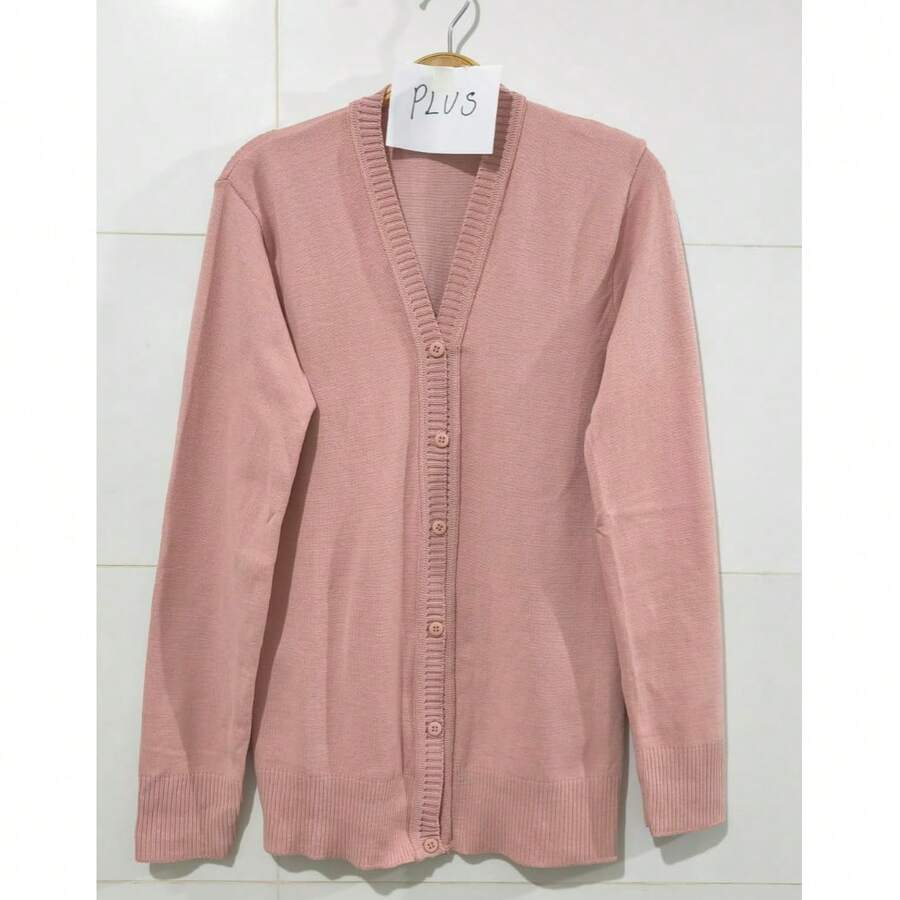 Women's Plus Size Knitted Cardigan - Pink - View 1