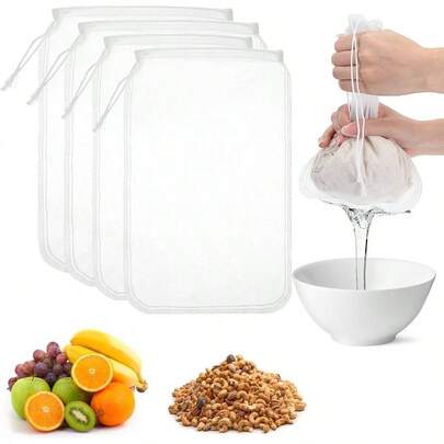 4PCS Reusable Nut Milk Bag, Food Strainer Nut Bags 8 Inchx12 Inch/10 Inchx12 Inch Fine Mesh Nylon Cheese Cloth Bag With Drawstring NutMilk, Cold Brew Coffee, Greek Yogurt, Tea And