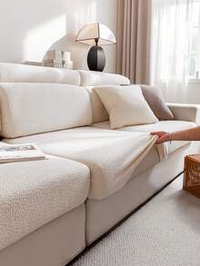 1pc Linen Sofa Cover, Elastic Wrap-Around, Warm & Comfortable, Minimalist Ins Style, Pet-Friendly, Non-Slip, Washable, Suitable For L-Shaped Sofa 1/2/3/4 Seats In Living Room, Bedroom, Study - Beige - View 6