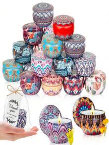 香薰蜡烛、自制大豆蜡烛台、彩色瓶装香薰蜡烛、香薰蜡烛套装，多种香型可选，包括薰衣草、小苍兰、香草奶油、玫瑰、古龙水、檀香、栀子花，适用于婚礼、生日、节日、婚礼纪念品、家居香薰蜡烛、情人节礼物、酒店装饰 - 彩色 - 查看 7