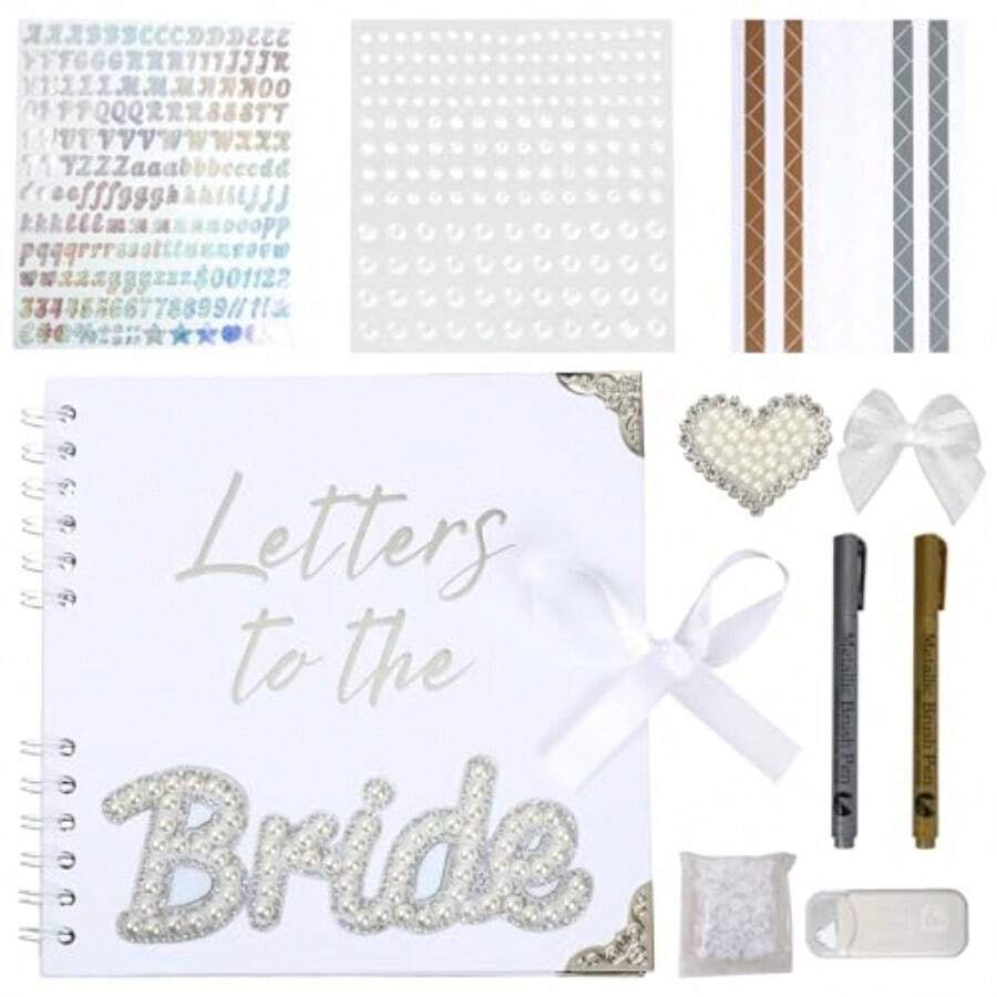 WSXC Letters To The Bride Scrapbook Wedding Scrapbook Kit With DIY Accessories White Guest Book For Bridal Memory Letters To The Bride Book For Wedding 11.4x8.5 Inches - 白色 - 查看 1