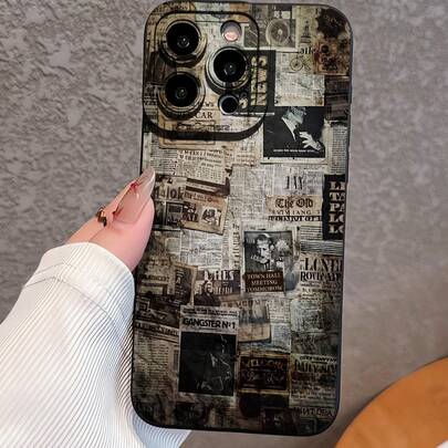 1个时尚个性化报纸图案黑色瞳孔设计手机壳，兼容 16/16Pro/16Plus/15/15ProMax/15Pro/11/12/13/14ProMax/12Mini/13Mini/11Pro/11ProMax/12Pro/12ProMax/13Pro/13ProMax/14Pro/14ProMax，软壳，高端创意