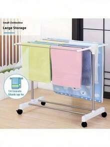1pc Foldable Indoor Small Clothes Drying Rack, Stainless Steel Bathroom Towel Rack With Wheels For Easy Movement - Multicolor - View 14