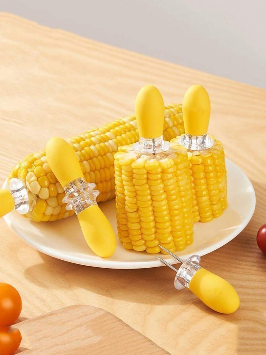 2 piezas Sujetador de maíz, Tenedor de maíz creativo con aislamiento térmico anti-quemaduras, Paquete de pinchos para mazorca de maíz, Soporte para maíz de acero inoxidable, Tenedor de fruta, Tenedor de maíz fijo; Tenedor de maíz anti-escaldadura para barbacoa; Pincho de maíz de acero inoxidable. Tenedor de fruta portátil, Tenedor de barbacoa resistente al calor, Pincho, Aguja de maíz, Utensilio de cocina.