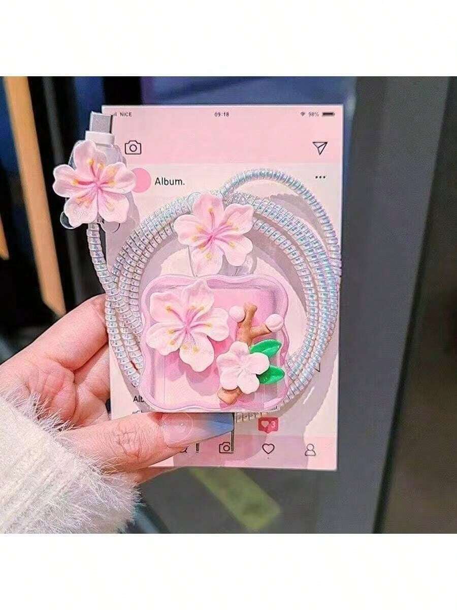 Minimalist Floral Charging Protector Case, Suitable For Apple 14/13/16/15 Series Fast Charging Adapter, 20W Charger Protector Case, Ideal Gift