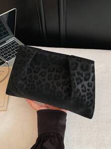Leopard Print Envelope Bag, Vintage Style Niche Design Fashion Handbag For Women - Black - View 9