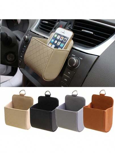 汽车收纳袋，通用汽车收纳袋，真皮材质，适用于汽车、空调出风口、排气管等位置，可收纳钢笔、手机、钥匙、硬币等物品。这款汽车收纳盒有助于减少驾驶分心，可存放手机、现金、卡片、钥匙和遥控器等物品。可调节收纳袋，黑色缝隙填充物，优质PU全皮中控台口袋收纳袋，内饰配件，汽车收纳，邮递员必备。