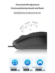 Lenovo M03 Wired Mouse, Ergonomic USB Mouse, Adjustable Sensitivity, Multi-Device Compatibility, Office-Specific Model