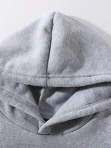 青少年帅气字母印花长袖加厚抽绳连帽衫和运动裤休闲两件套，抓绒材质，带帽卫衣，青少年男孩礼物 - 灰色 - 查看 4