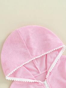 Vestido con capucha para niña, color liso, con volantes, cremallera, mangas largas, para playa, ropa de primavera para bebé - Rosa - Ver 4